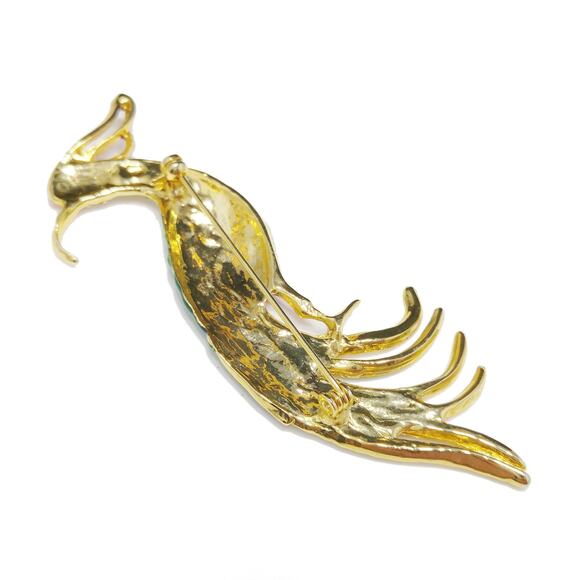 Vintage Large "Bird of Paradise" Brooch, Bright Enamel, Clear Rhinestones, 1990s - Picture 7 of 10